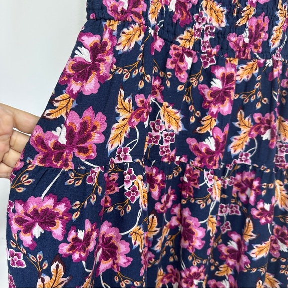 Old Navy Floral Linen-Blend Maxi Dress | Size M | Navy Pink Print | Pockets - Picture 4 of 12